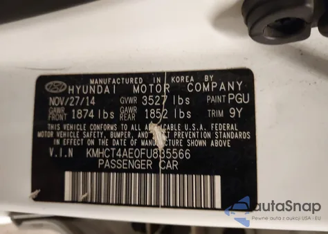 2015 Hyundai Accent Gls z USA, uszkodzony, nr VIN KMHCT4AE0FU835566